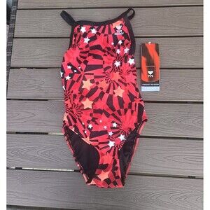 TYR Durafast Sea Stars Red 1 Pc Swimsuit, Youth Girls Size 28 NEW